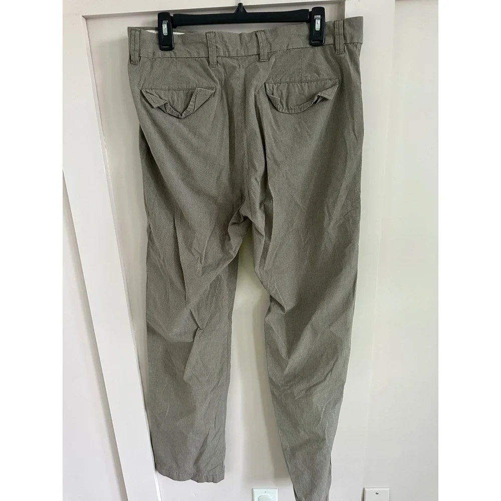 Banana Republic Mens 33x34 Straight Fit Striped Chino Pants Olive Green White